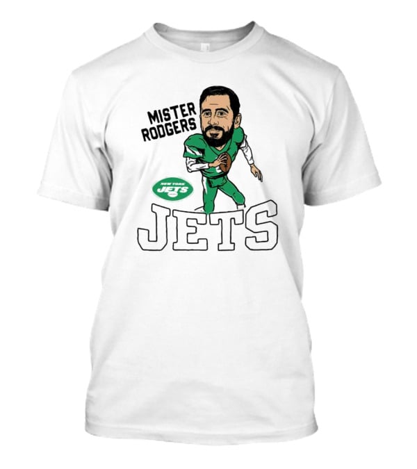 Mister Rodgers New York Jets Aaron Rodgers Caricature T-Shirt