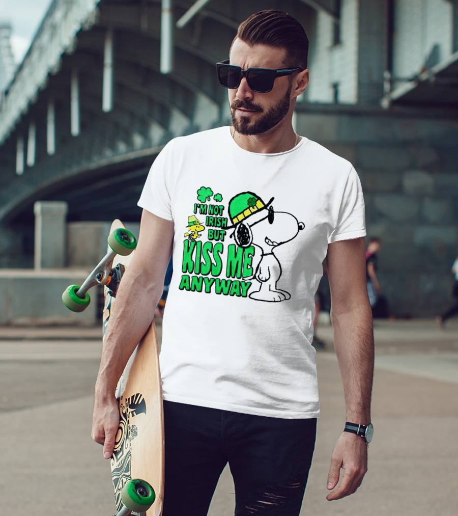 Snoopy Woodstock I'm Not Irish But Kiss Me Anyway St Patrick's Day T-Shirt