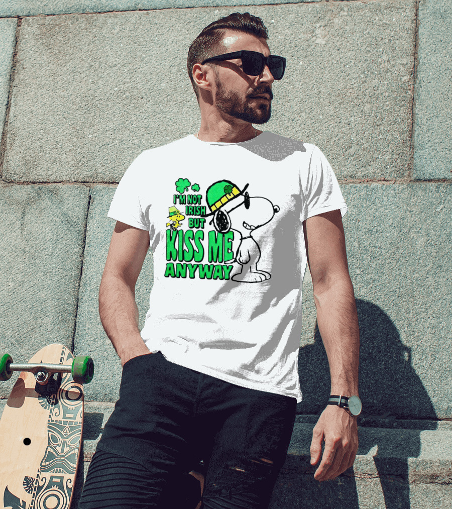 Snoopy Woodstock I'm Not Irish But Kiss Me Anyway St Patrick's Day T-Shirt