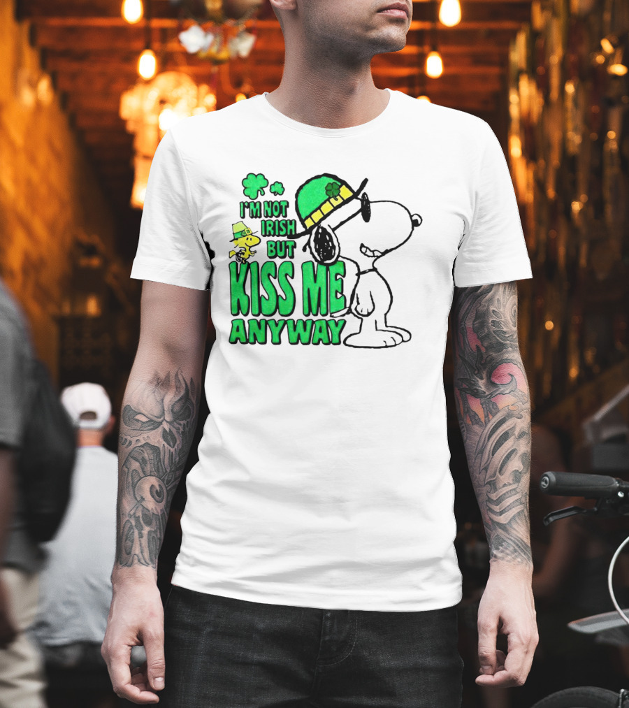 Snoopy Woodstock I'm Not Irish But Kiss Me Anyway St Patrick's Day T-Shirt