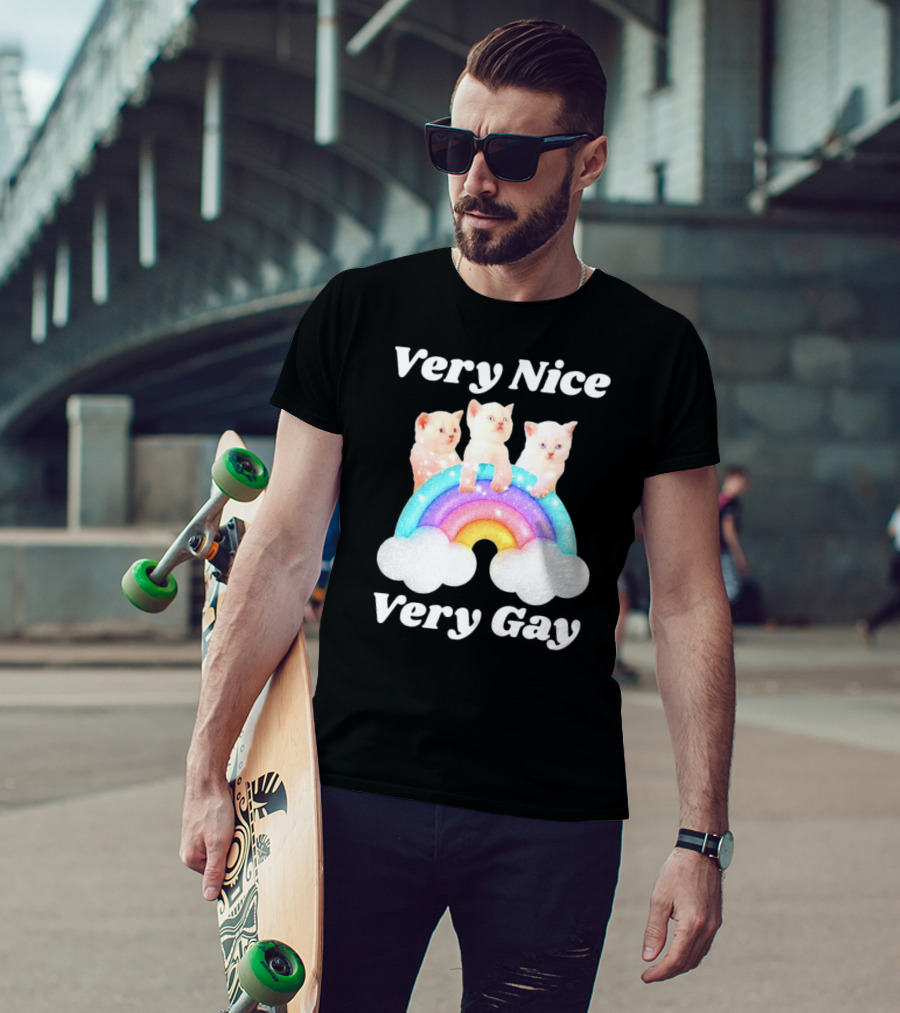 Very Nice Very Gay Cats On Rainbow T-Shirt
