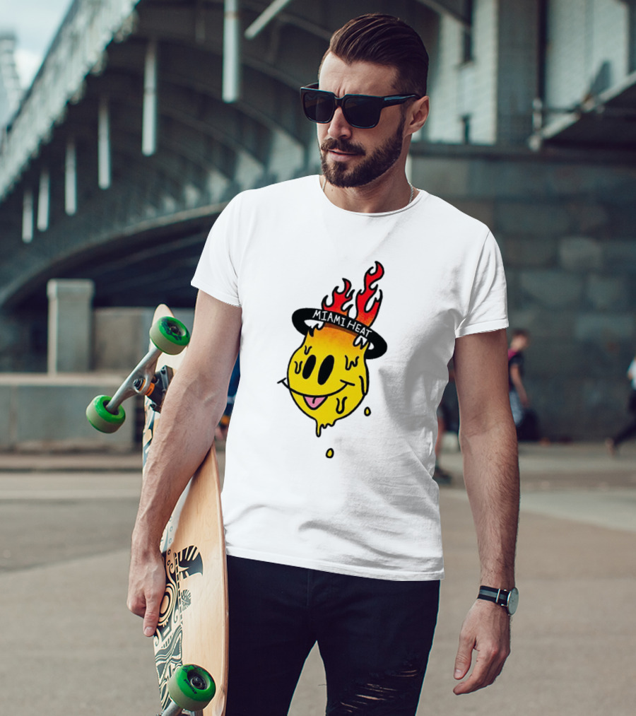 Miami Heat Flaming Melting Smiley Basketball T-Shirt