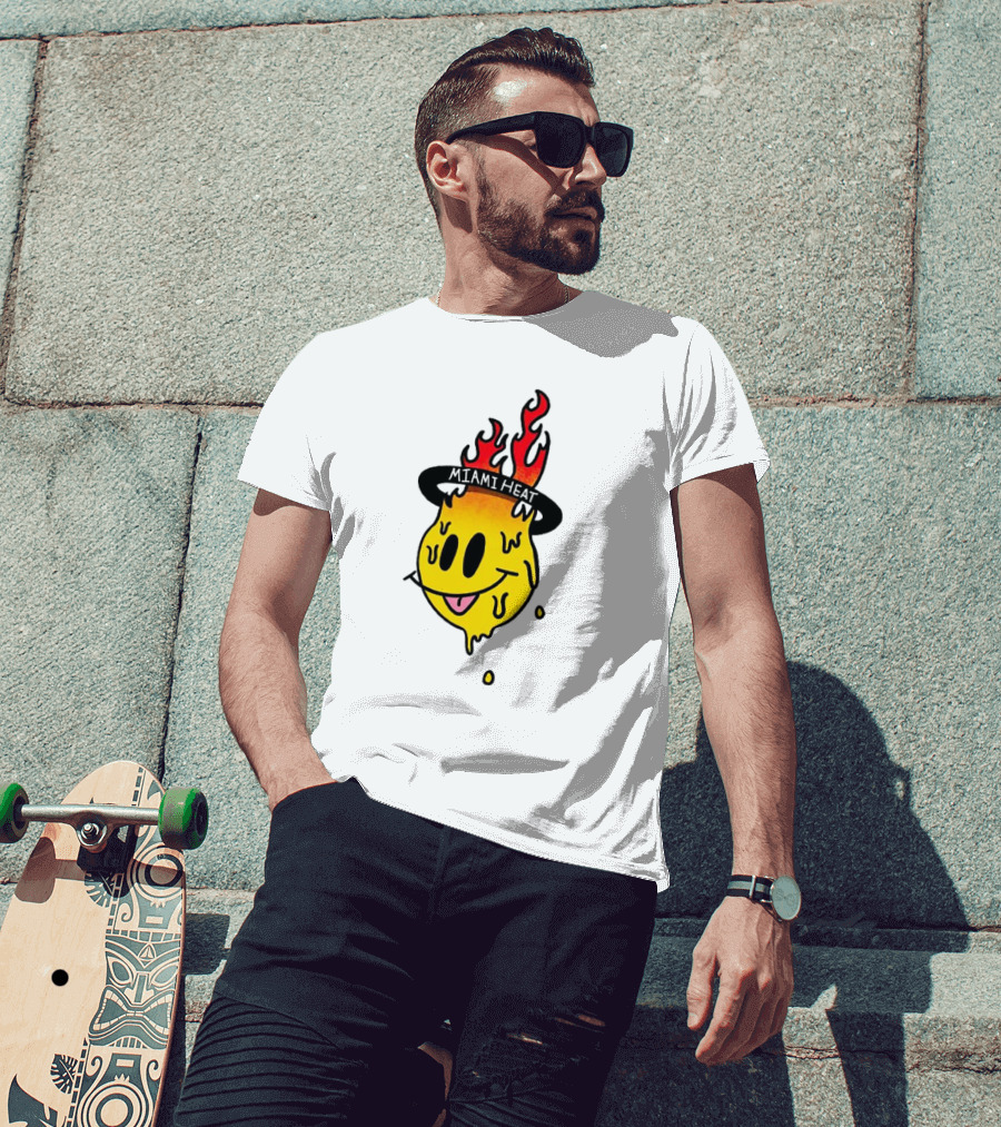 Miami Heat Flaming Melting Smiley Basketball T-Shirt