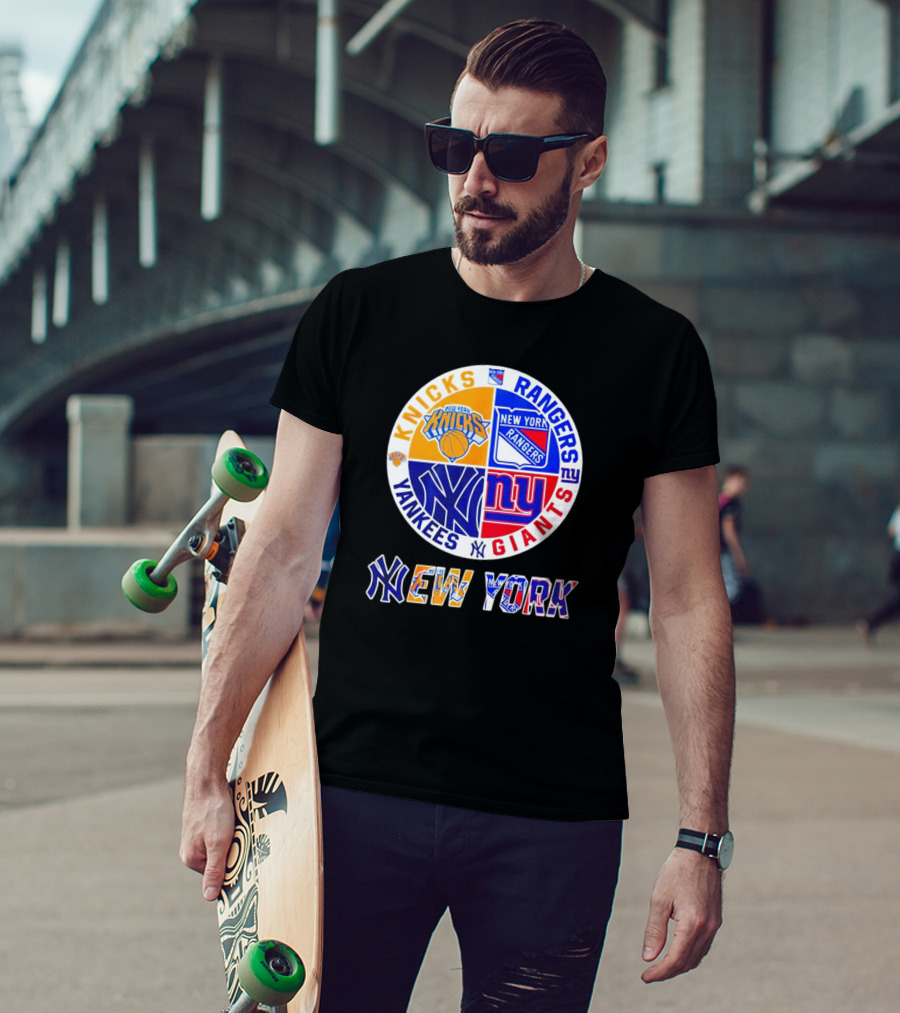 Knicks Rangers Yankees Giants New York Sports Logos Collection T-Shirt