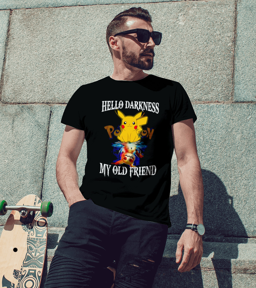 Pikachu Hello Darkness My Old Friend Reflective Mimikyu Pokedex T-Shirt