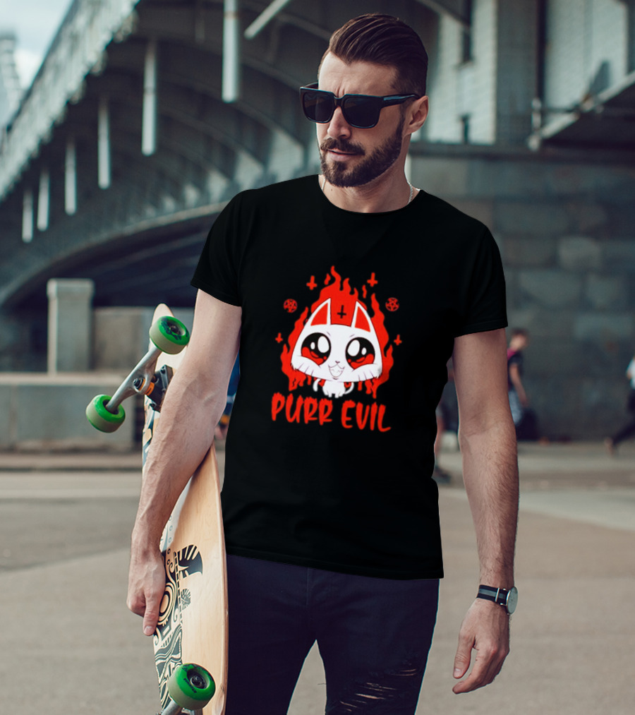 Purr Evil Satan Cat Halloween Flame Pentagram Kawaii T-Shirt