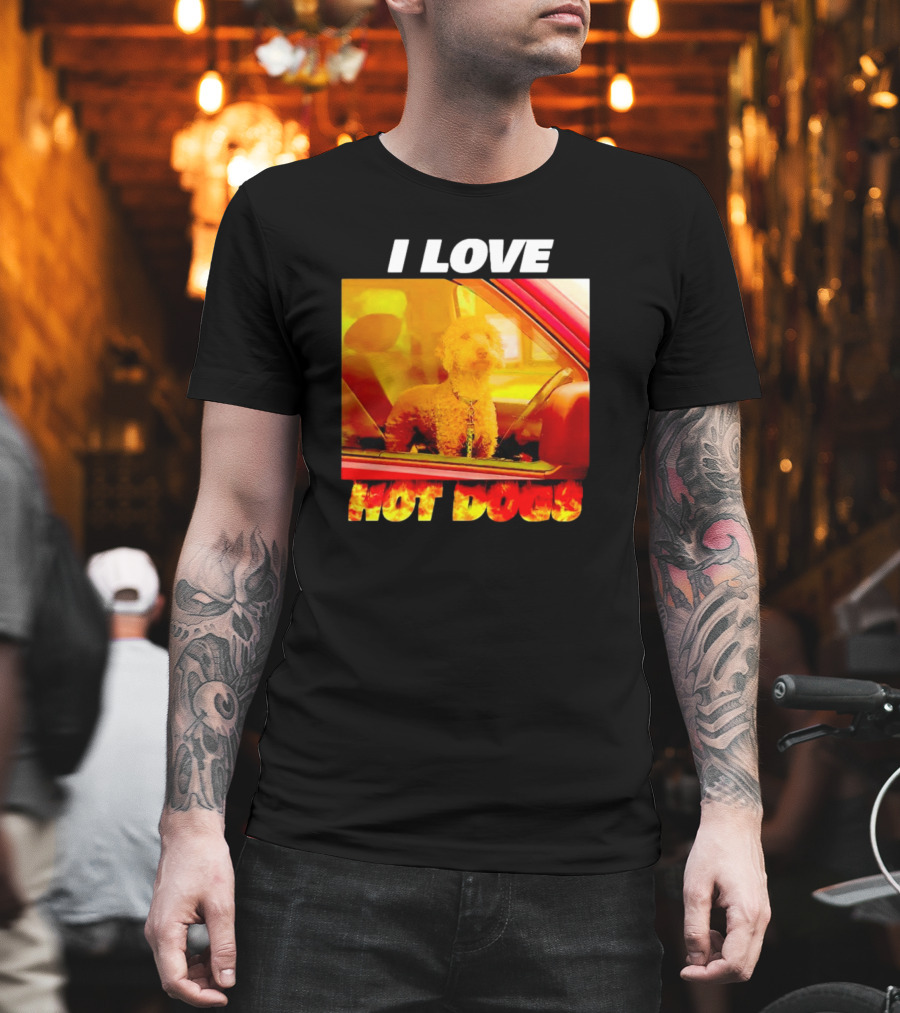 I Love Hot Dogs Dog in Car T-Shirt