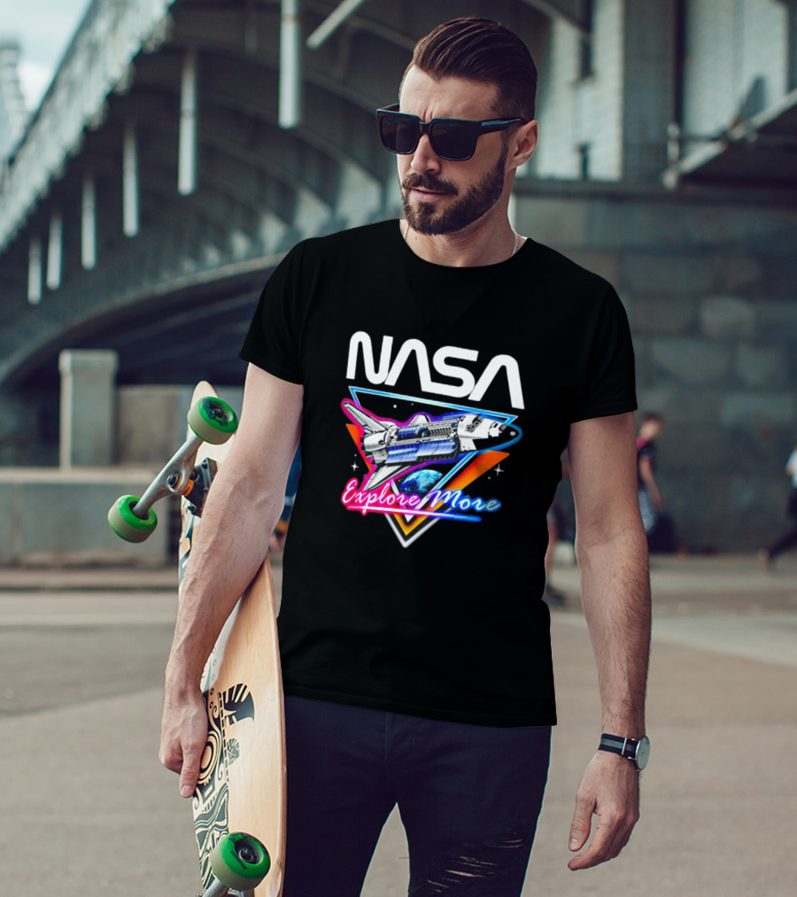 NASA Explore More Space Shuttle Triangle Earth Retro T-Shirt