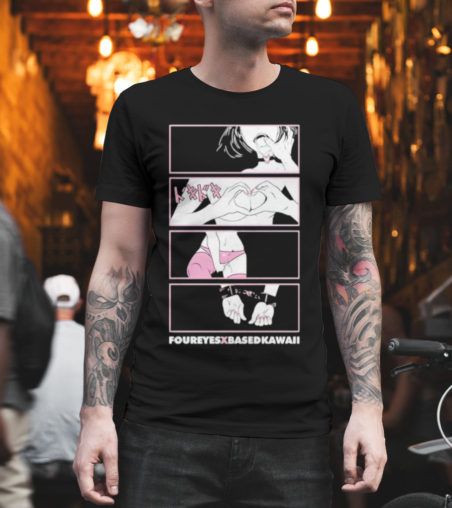 Foureyes X Based Kawaii Tokidoki Hand Heart Pink Aesthetic T-Shirt