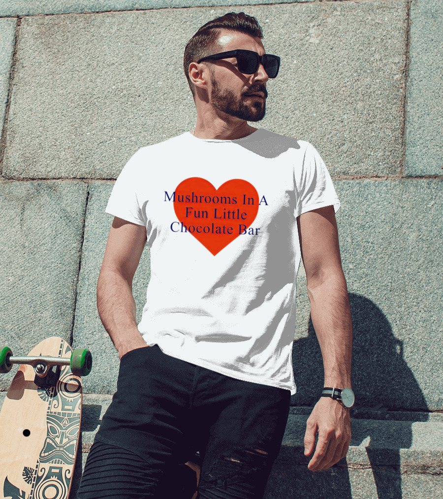 Mushrooms In A Fun Little Chocolate Bar Red Heart T-Shirt