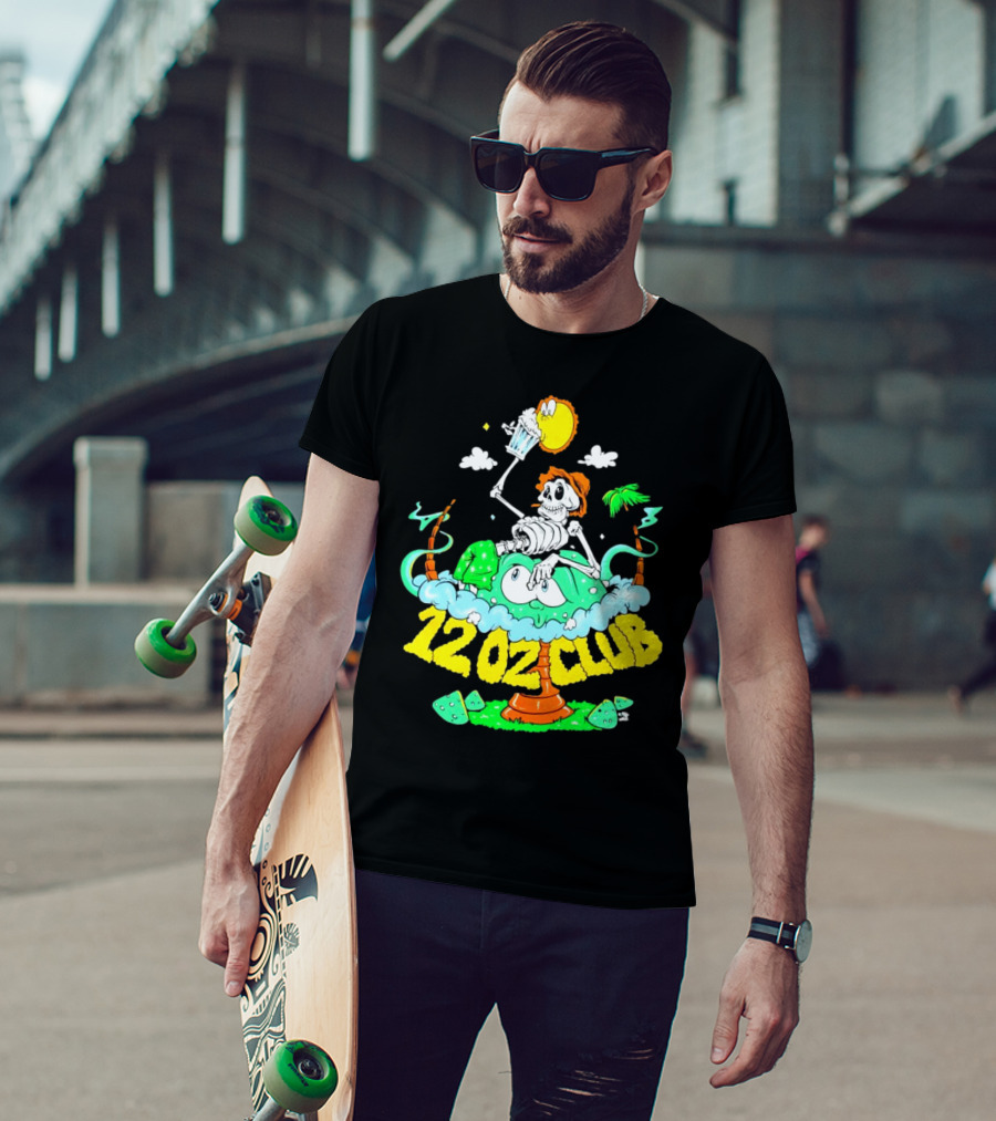 12 Oz Club Skeleton With Sunny Days Cheers Tropical Vibes T-Shirt