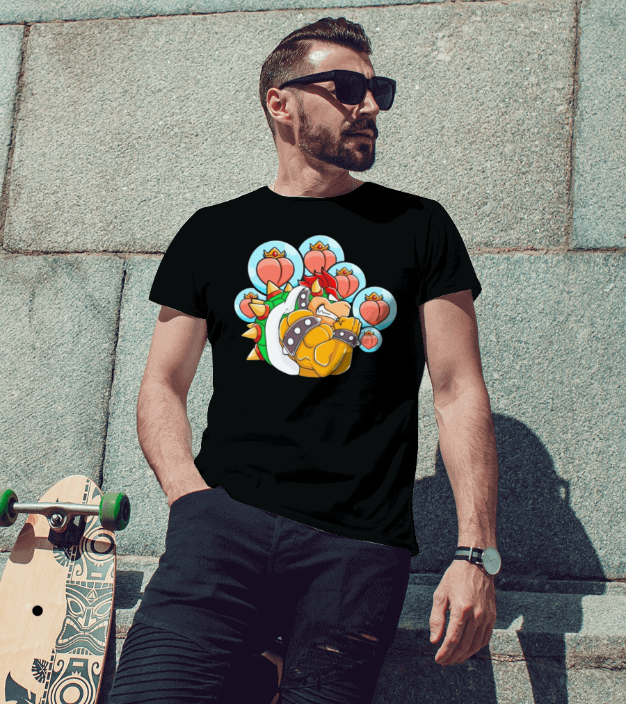 Bowser Peaches Peaches Peaches Tribute To Animated Villain With Hearts T-Shirt