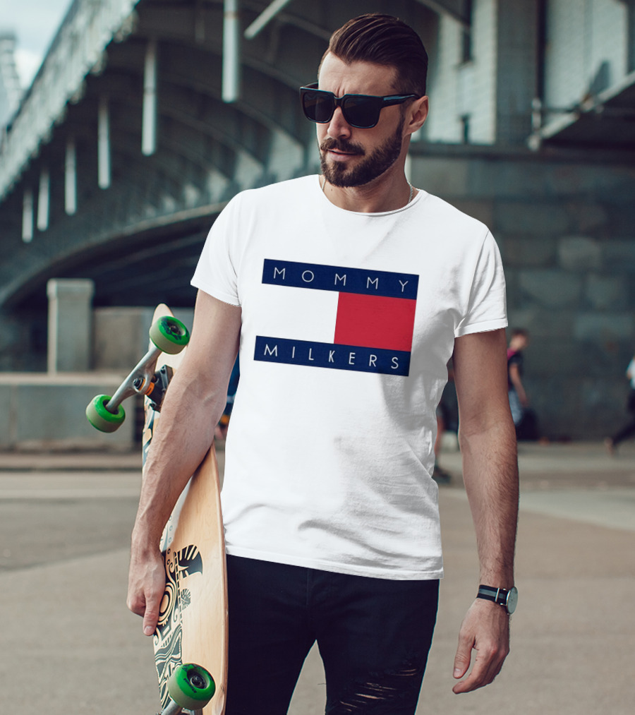 Mommy Milkers Logo Parody Tommy Flag T-Shirt