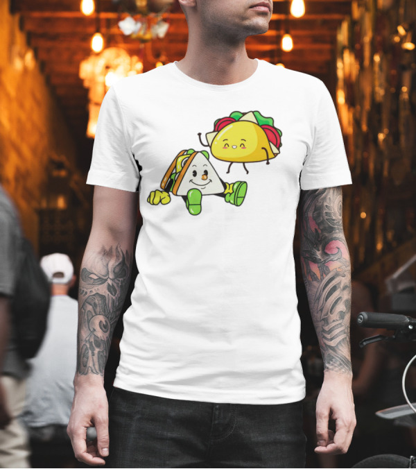 Tacos Friendship Day Happy Taco and Sandwich Duo T-Shirt Tacos Friendship Day Happy Taco and Sandwich Duo T-Shirt