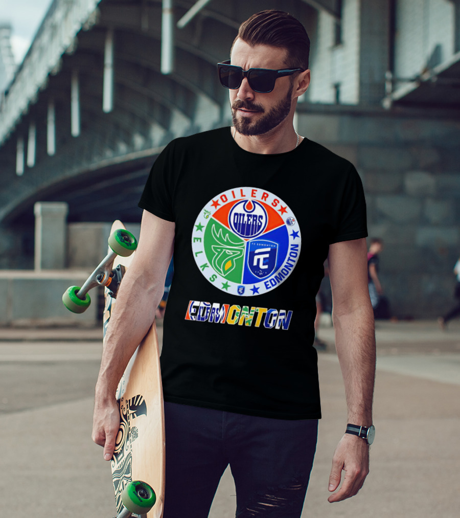 Oilers Elks FC Edmonton Sports Team Logo Collage T-Shirt