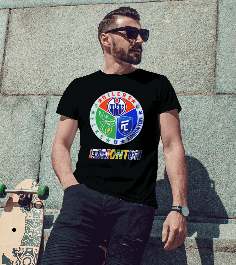 Oilers Elks FC Edmonton Sports Team Logo Collage T-Shirt