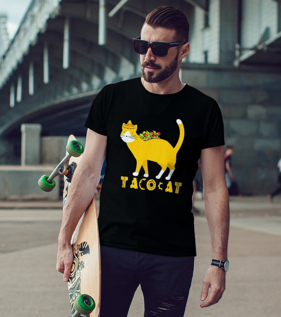 Tacocat Wearing Sombrero With Taco Filling Back T-Shirt