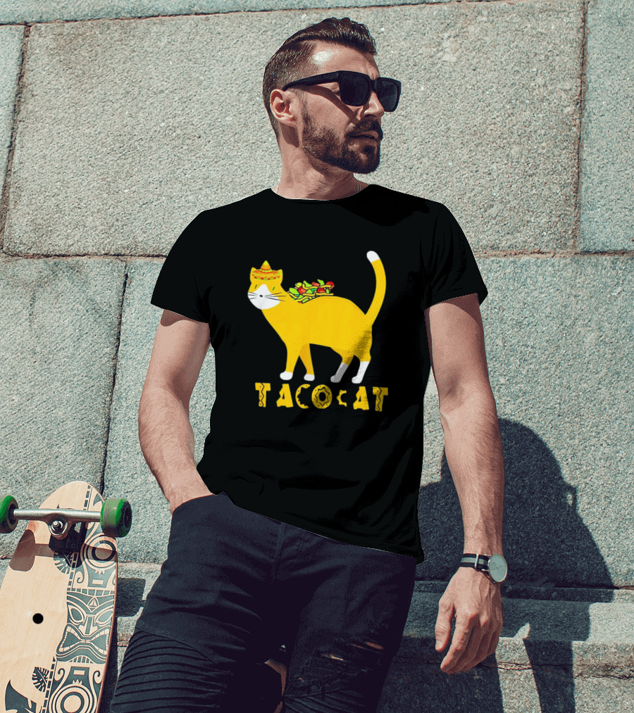 Tacocat Wearing Sombrero With Taco Filling Back T-Shirt