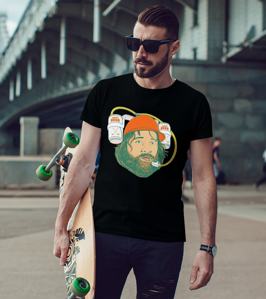 Happy Beer Man Drinks Beer With Helmet And Straws T-Shirt