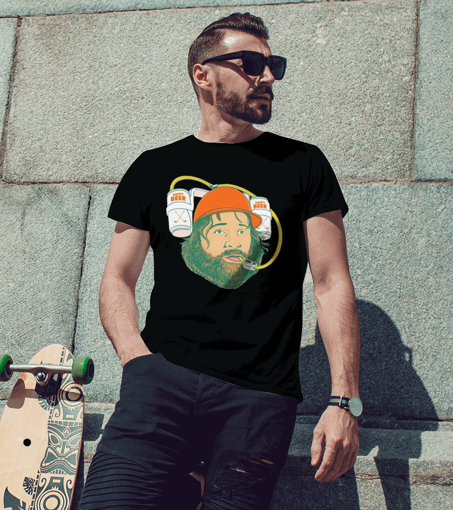 Happy Beer Man Drinks Beer With Helmet And Straws T-Shirt