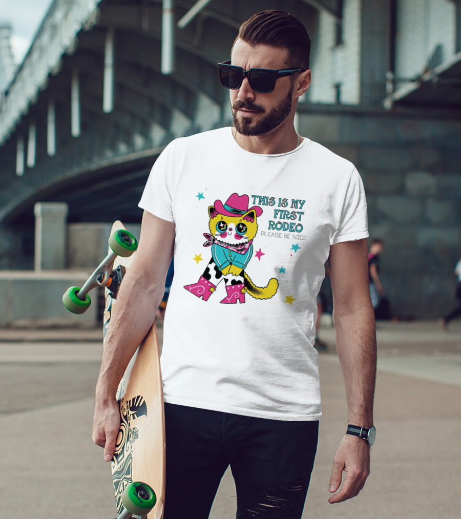 This Is My First Rodeo Please Be Nice Cute Cowboy Cat T-Shirt