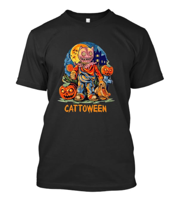 Cattoween Pumpkin Cat Monster Halloween Moon T-Shirt