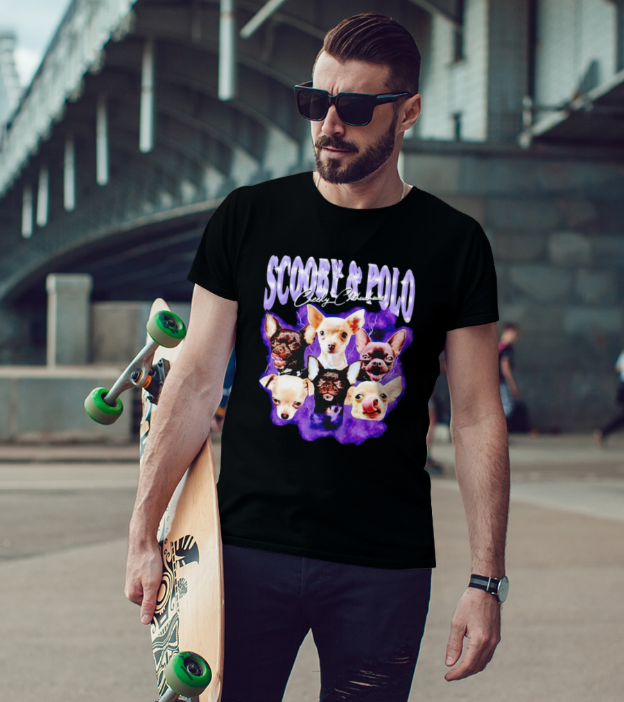 Scooby And Polo Cheeky Chihuahuas Purple Background T-Shirt