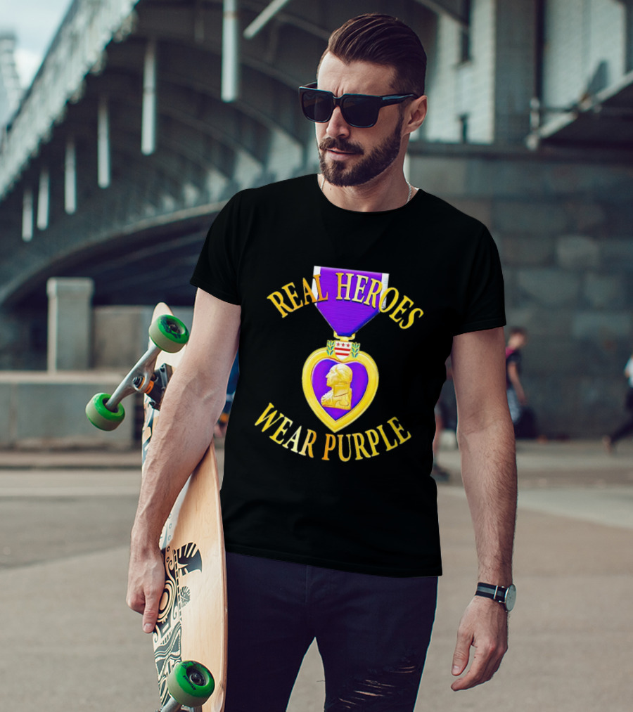 Real Heroes Wear Purple Heart Day T-Shirt