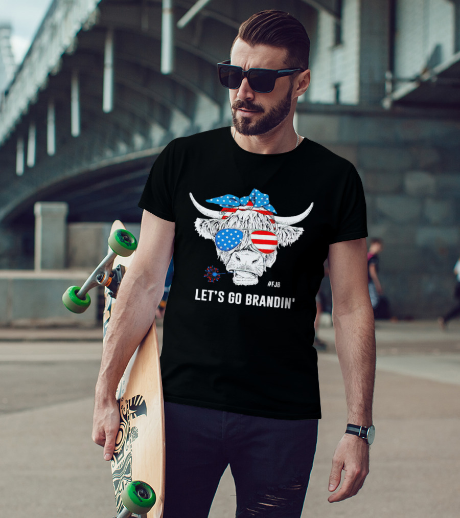 Highland Cow USA Flag Bandana Let's Go Brandin' #FJB Sunglasses T-Shirt