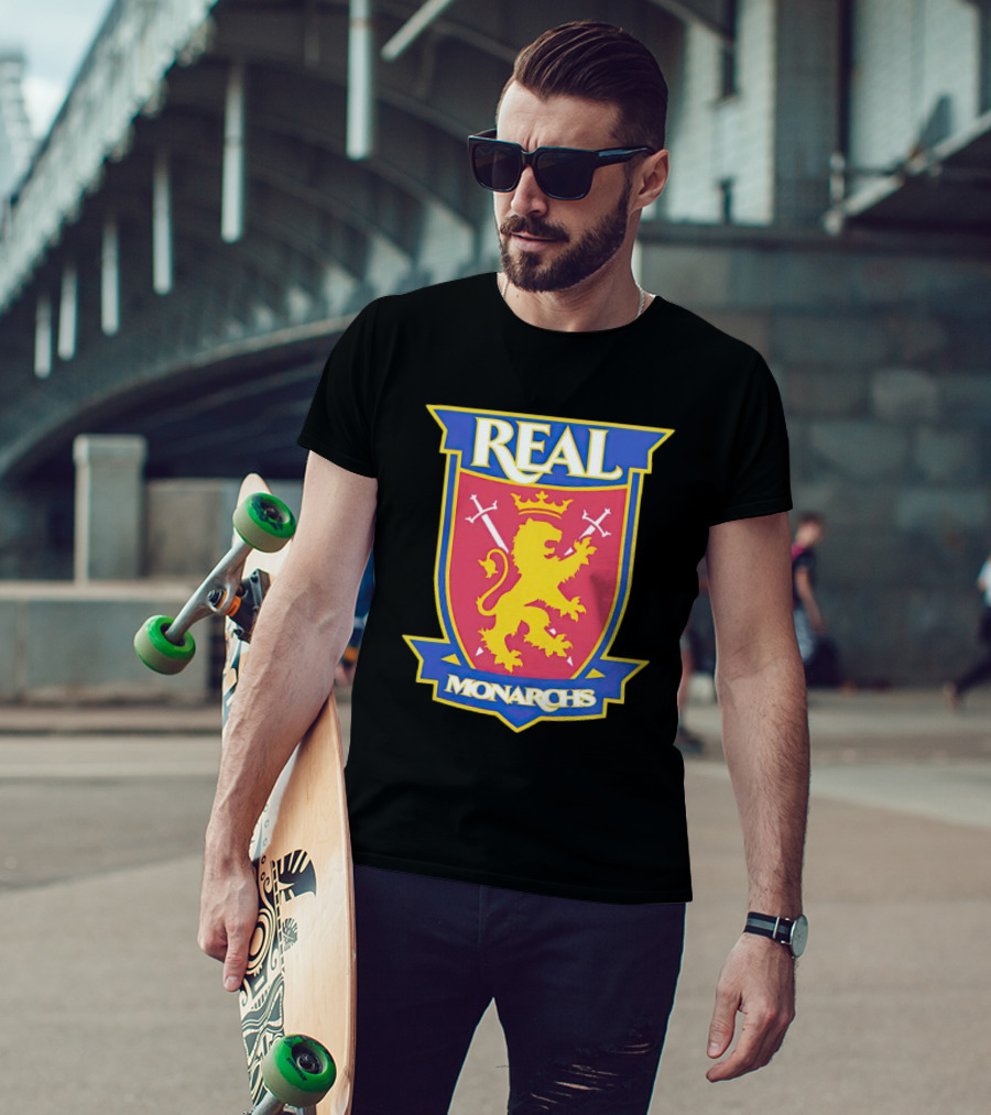 Real Salt Lake Real Monarchs Bold Emblem Crest With Lion And Crossed Swords T-Shirt