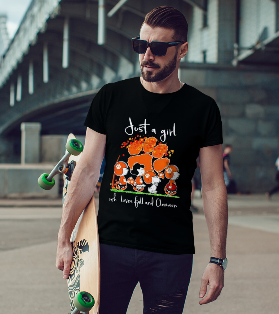 Just A Girl Who Loves Fall And Clemson Peanuts Characters T-Shirt