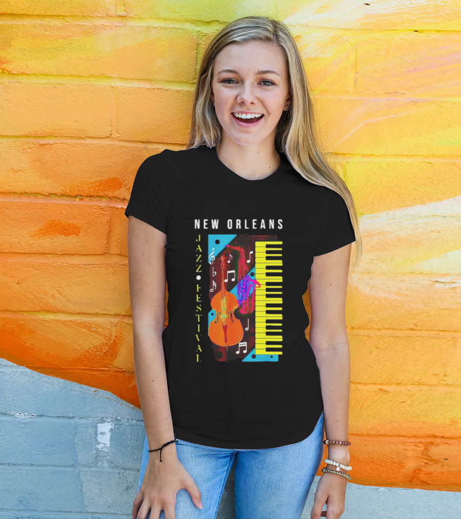 New Orleans Jazz Festival Music Notes Piano And Instruments T-Shirt