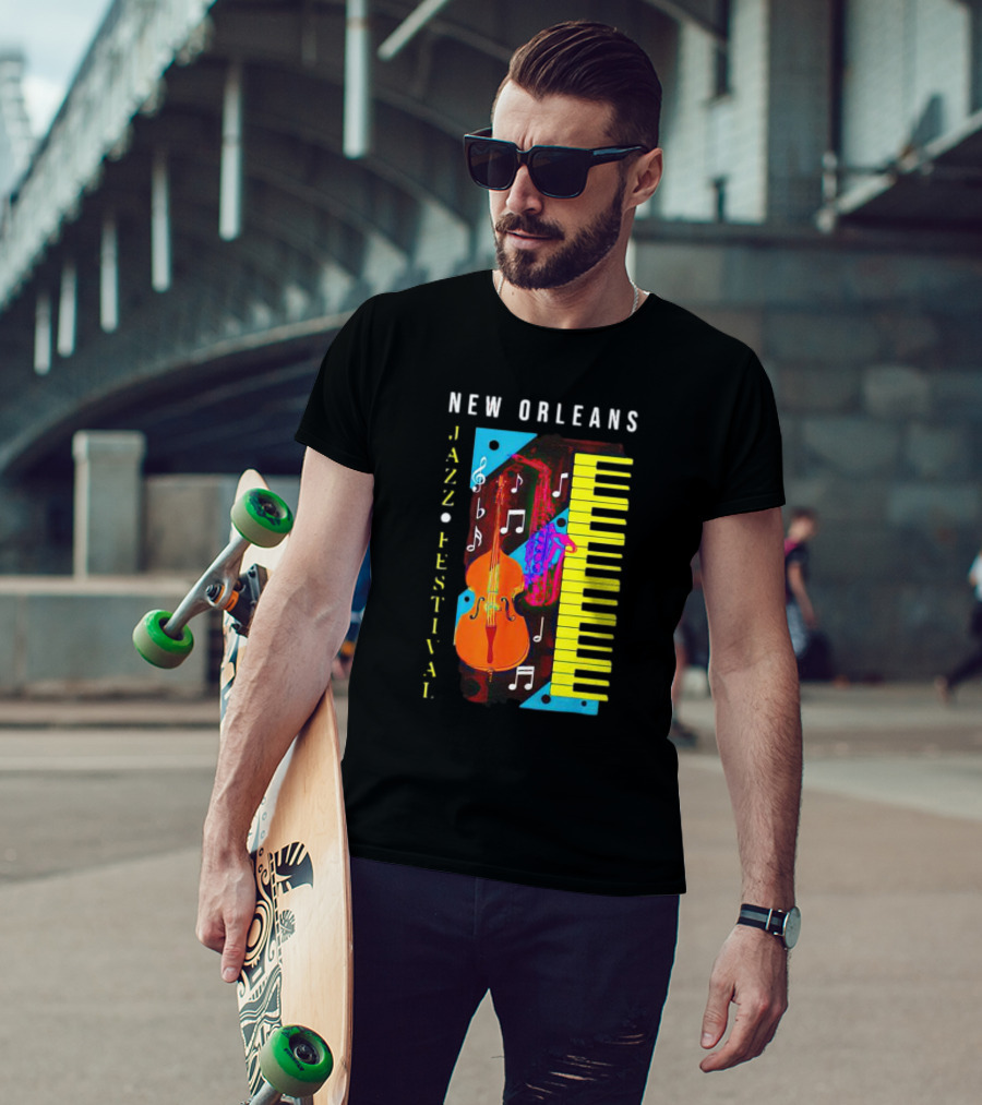 New Orleans Jazz Festival Music Notes Piano And Instruments T-Shirt