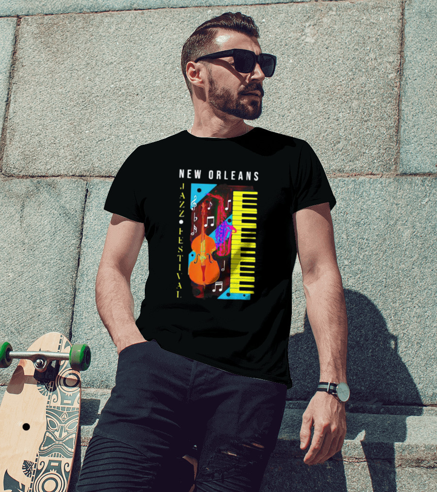 New Orleans Jazz Festival Music Notes Piano And Instruments T-Shirt