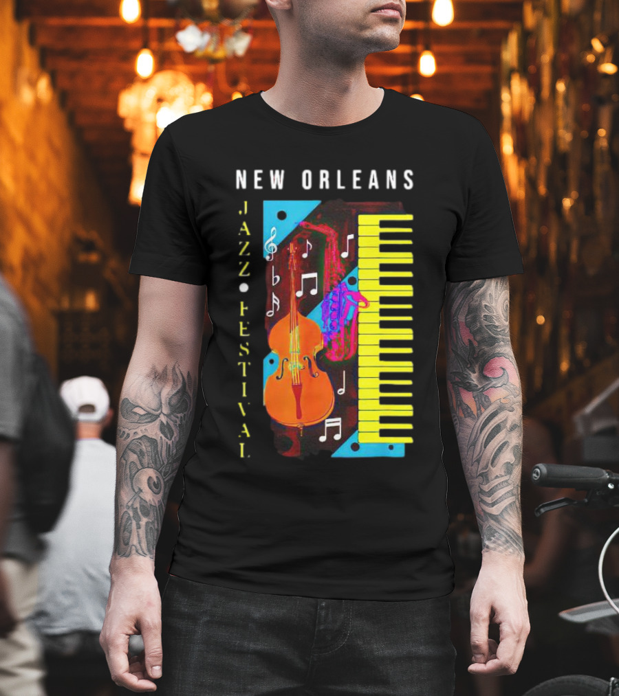 New Orleans Jazz Festival Music Notes Piano And Instruments T-Shirt