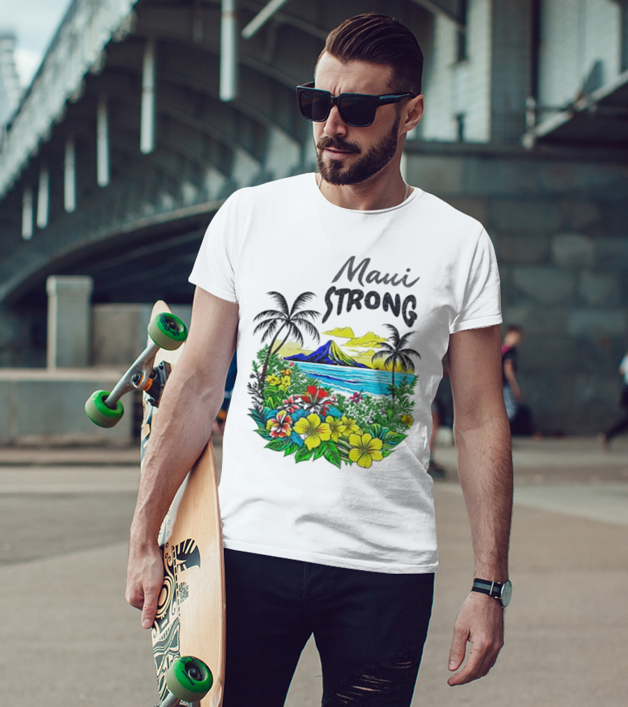 Maui Strong Fundraiser Helping Maui Fire Relief Efforts Vibrant Hawaiian Island Scene T-Shirt
