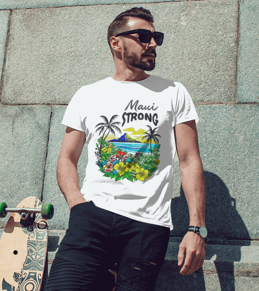 Maui Strong Fundraiser Helping Maui Fire Relief Efforts Vibrant Hawaiian Island Scene T-Shirt