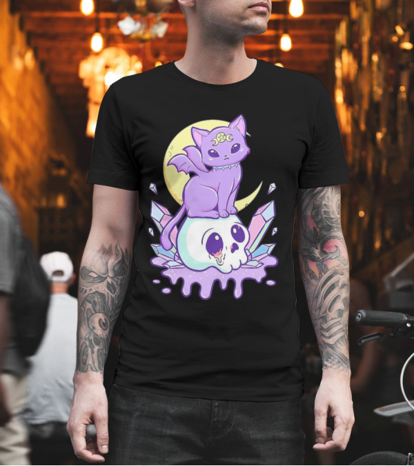 Witchy Cat with Moon and Skull Crystals T-Shirt Witchy Cat with Moon and Skull Crystals T-Shirt
