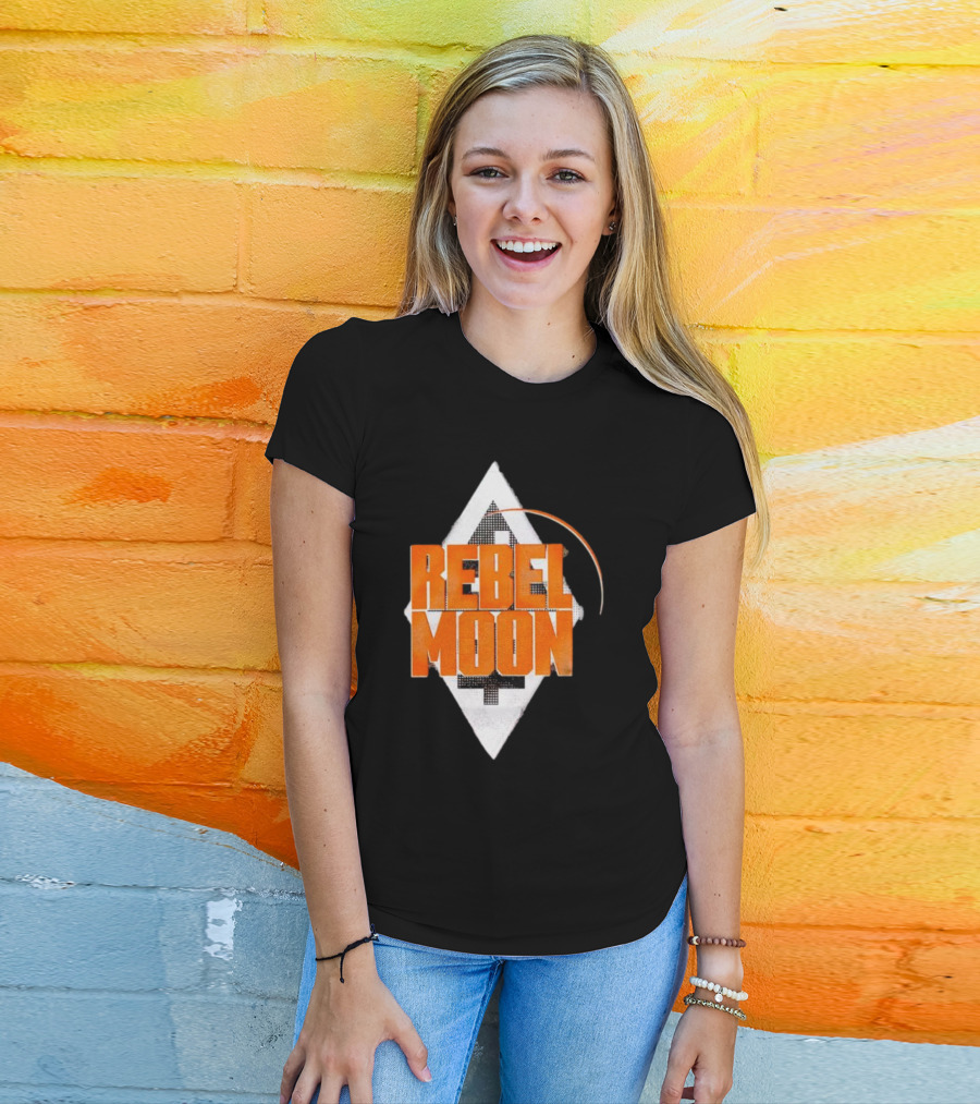 Rebel Moon Diamond Badge Icon Orange Text T-Shirt