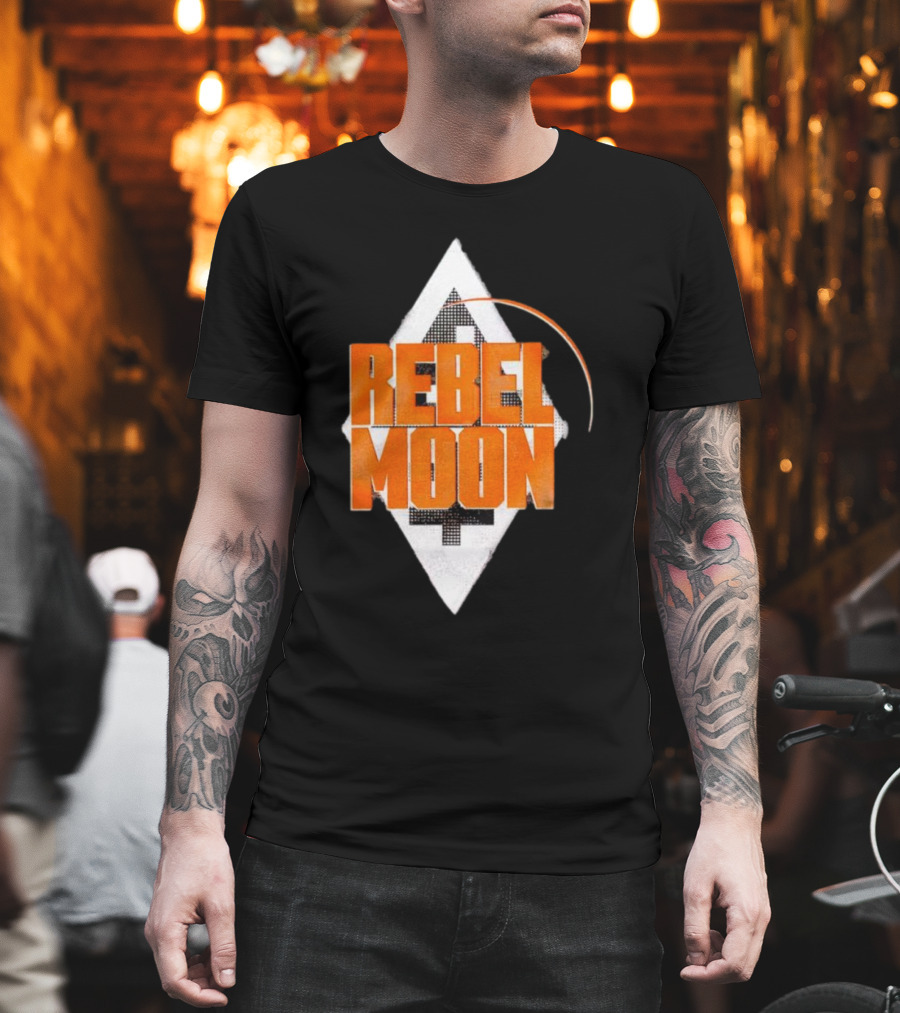 Rebel Moon Diamond Badge Icon Orange Text T-Shirt