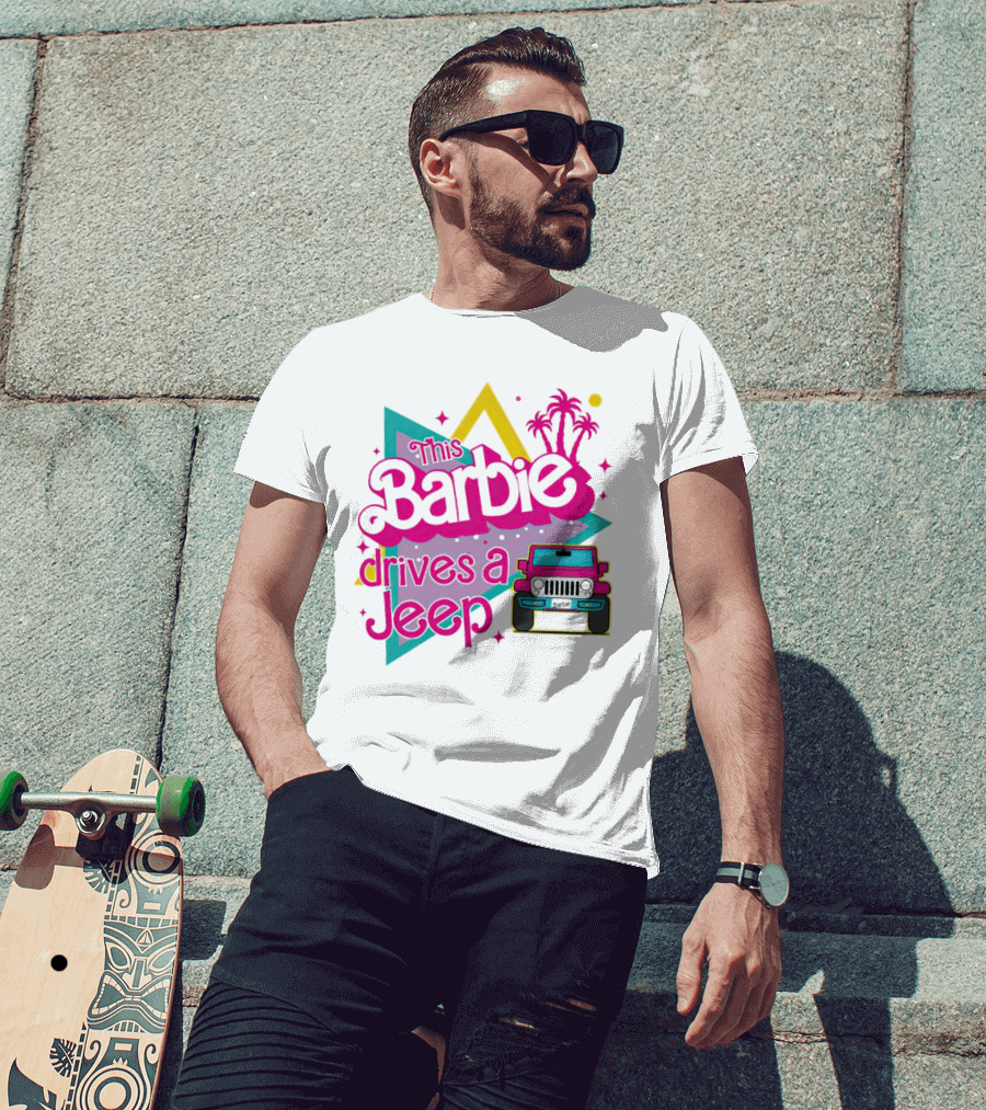 This Barbie Drives A Jeep With Pink Palm Trees And Neon Vibes T-Shirt