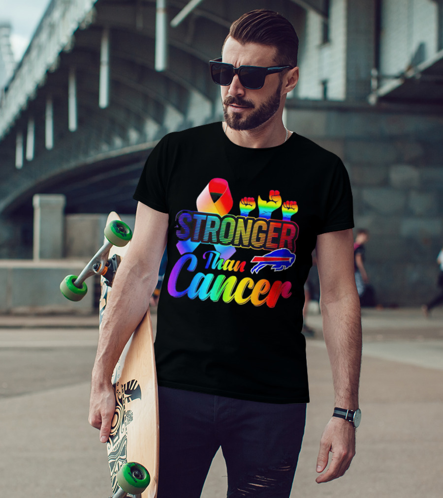 Stronger Than Cancer Buffalo Bills Rainbow Ribbon And Fists T-Shirt