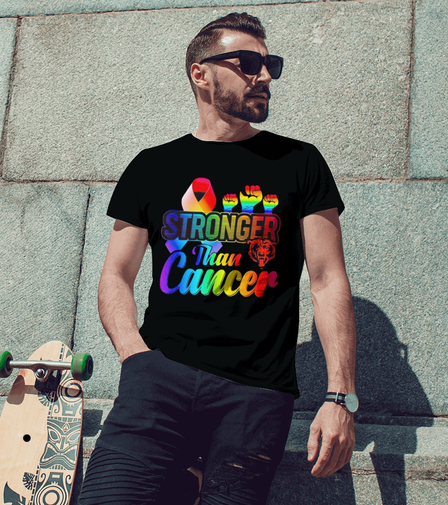 Stronger Than Cancer Chicago Bears Rainbow Ribbon Fists T-Shirt