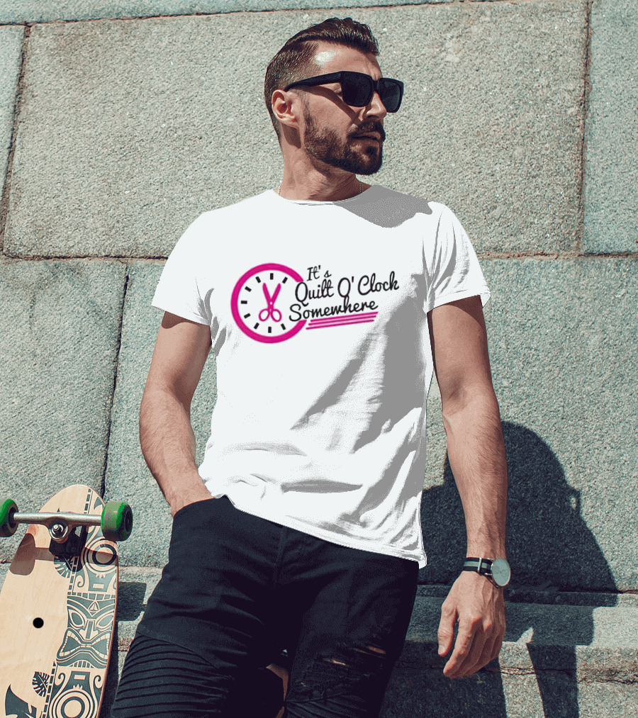 It's Quilt O' Clock Somewhere Pink Scissors Clock T-Shirt