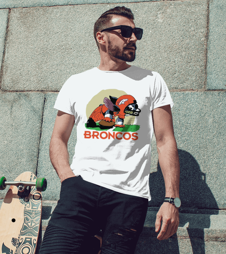 Angry Stitch NFL Football Broncos Helmet Rugged Player T-Shirt