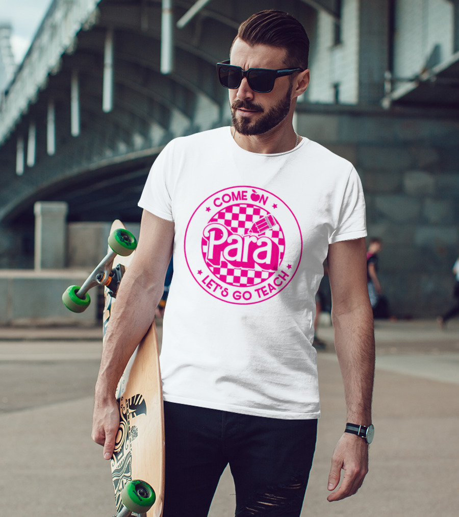 Come On Para Let's Go Teach Checkered Pencil Apple T-Shirt