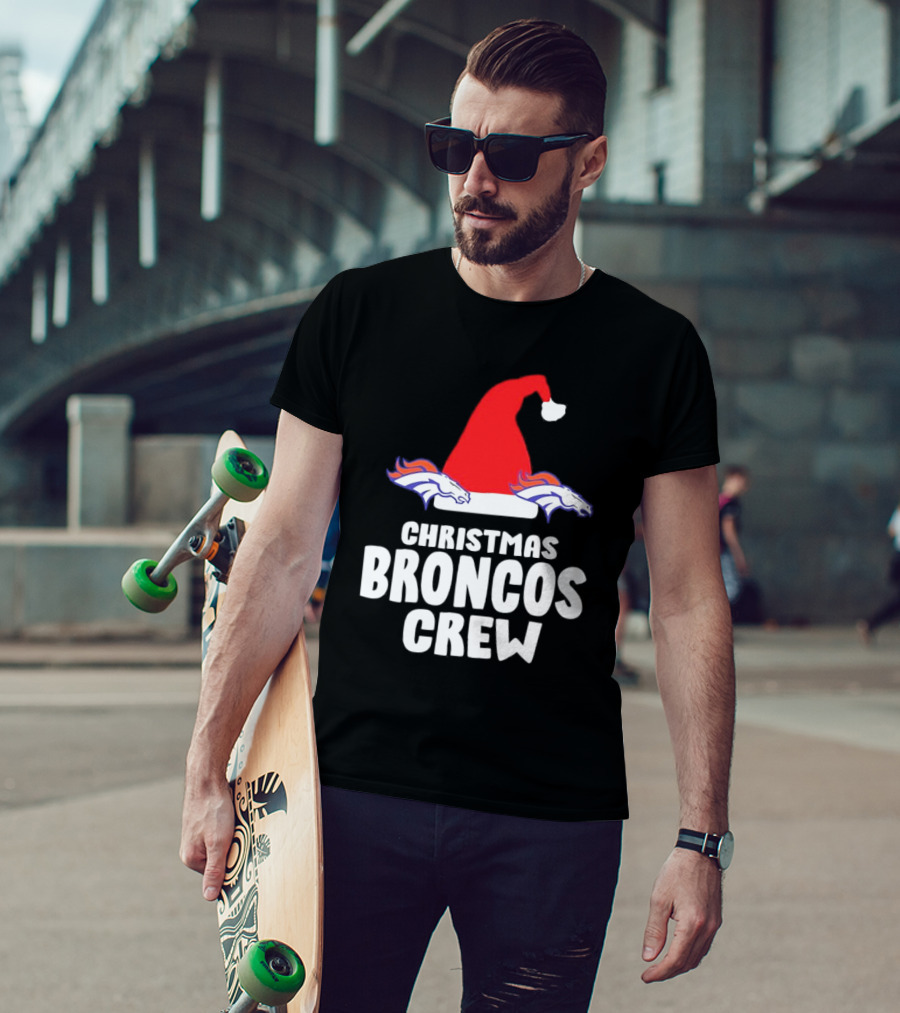 Christmas Broncos Crew Santa Hat T-Shirt