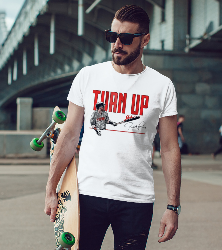 Justin Turner Baseball Turn Up Fire Bat Signature T-Shirt
