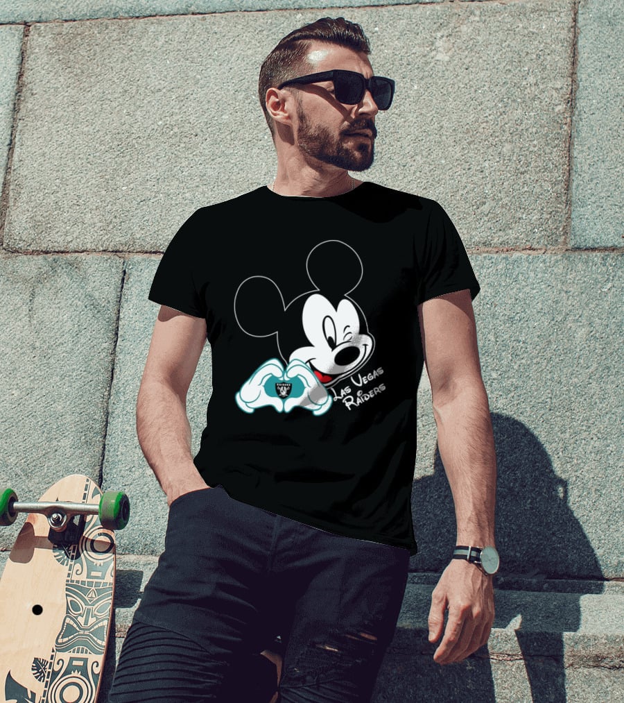 Mickey Mouse Heart Las Vegas Raiders NFL Team T-Shirt