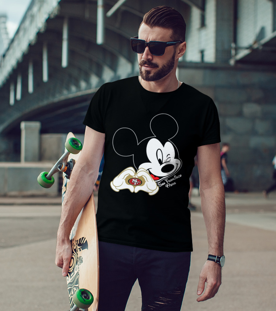 Mickey Mouse Heart Hands With San Francisco 49ers T-Shirt